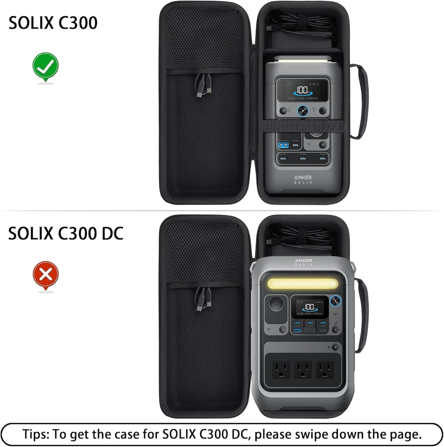 Hard Travel Case Compatible with Anker SOLIX C300 DC Power Bank Station, Outdoor 288Wh 90,000Mah Portable Power Station, 300W Solar Generator